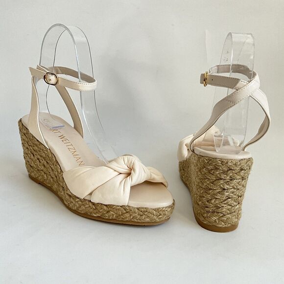 Stuart Weitzman Sandals 7M Ivory Playa Knot 60 Napa Leather Espadrille Wedge - Picture 3 of 12